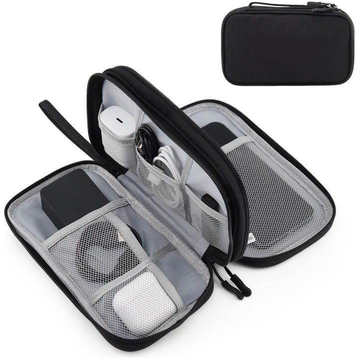 Portable Electronics Travel Organizer with Double Layer Design, Waterproof Electronic Organizer to Hold USB Flash Drive, Cords, Chargers, Phones, Earphones, Power Banks, Mouse, and SD Card Black - Just Closeouts Canada Inc.
