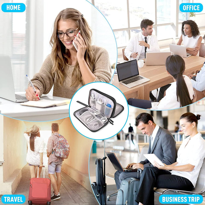 Portable Electronics Travel Organizer with Double Layer Design, Waterproof Electronic Organizer to Hold USB Flash Drive, Cords, Chargers, Phones, Earphones, Power Banks, Mouse, and SD Card Black - Just Closeouts Canada Inc.