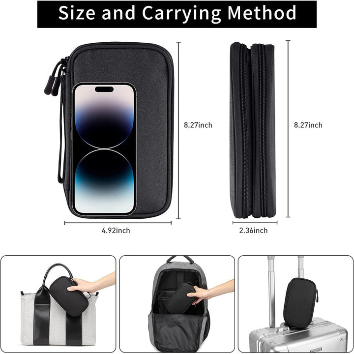 Portable Electronics Travel Organizer with Double Layer Design, Waterproof Electronic Organizer to Hold USB Flash Drive, Cords, Chargers, Phones, Earphones, Power Banks, Mouse, and SD Card Black - Just Closeouts Canada Inc.