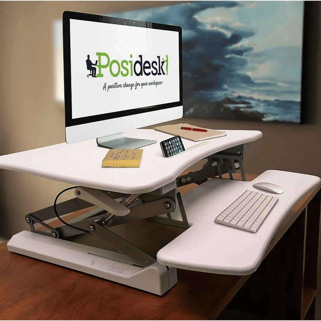POSI203SWH Posidesk 29" Medium - Executive Standing Desk with Enlarged Keyboard Tray, White - Just Closeouts Canada Inc.