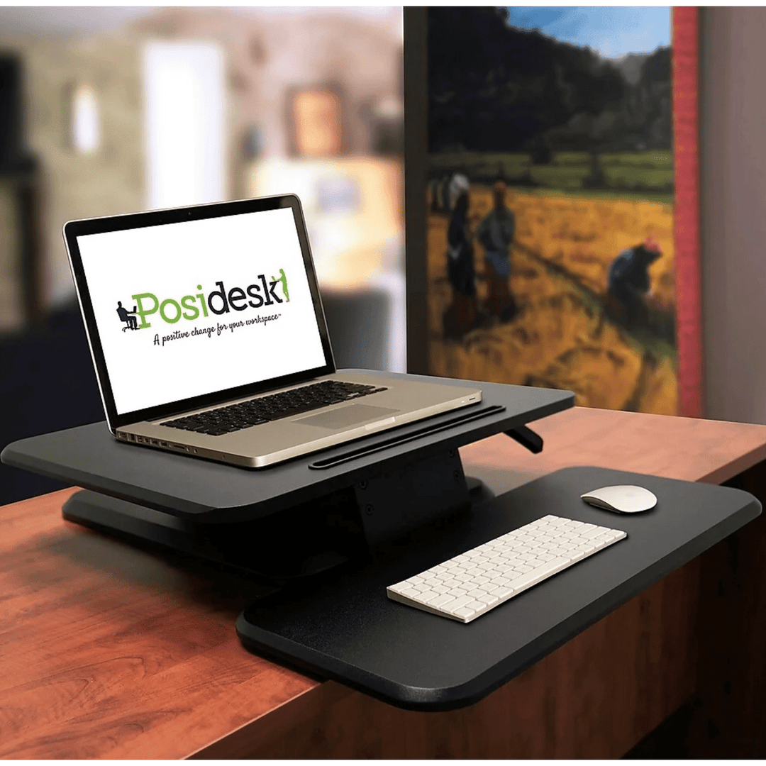 POSI210BK Posidesk 25" Sit - Stand Pedestal Desk with One Touch Height Adjustment Setting, Black - Just Closeouts Canada Inc.