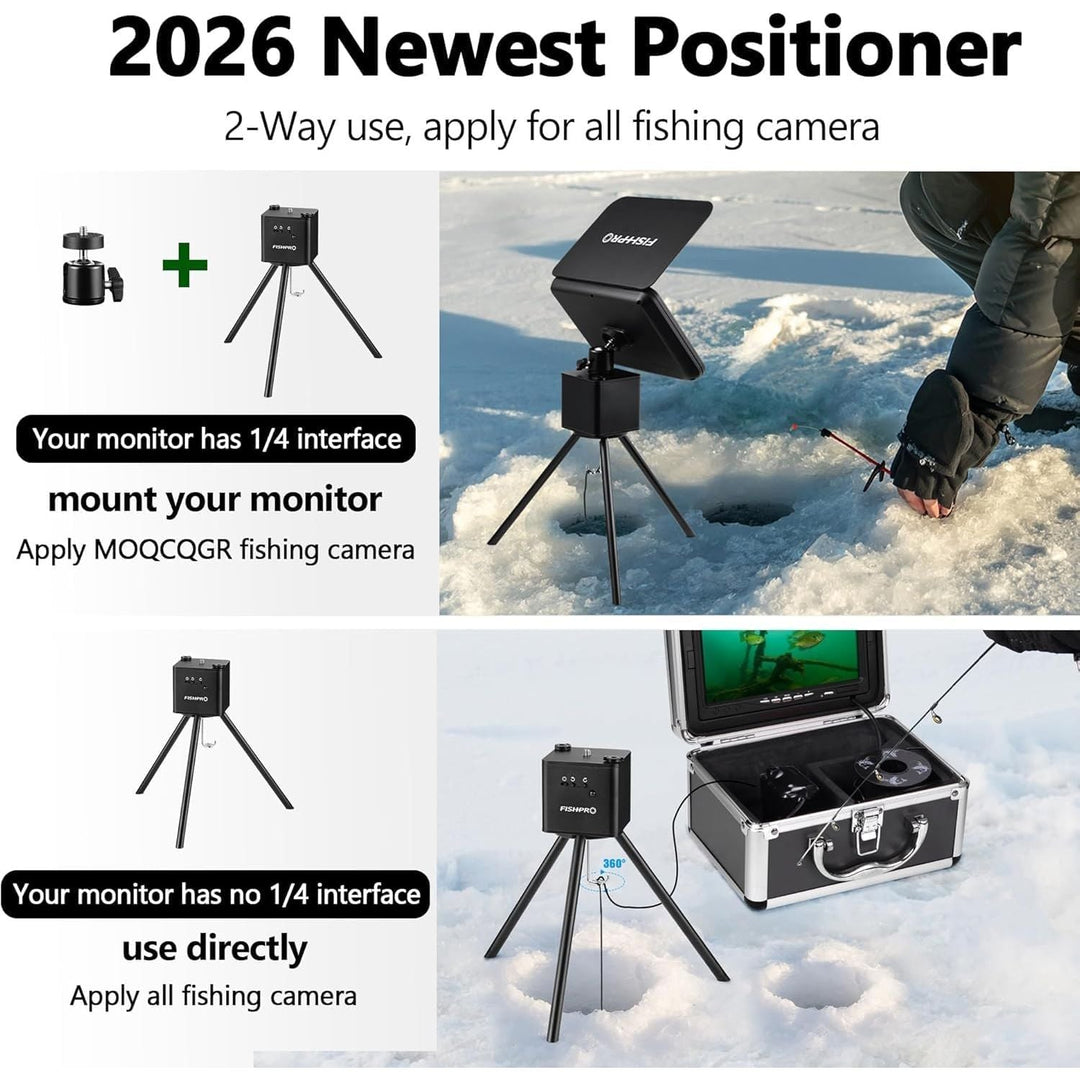 Positioner for Underwater Fishing Camera - [Full - Aluminum] Remote & Manual Control, 2 - Way 360° Rotating, Tripod for Ice Fishing Camera Underwater, with 1/4" Tilt Mount, Fit Ice Hole Max 11" - Just Closeouts Canada Inc.