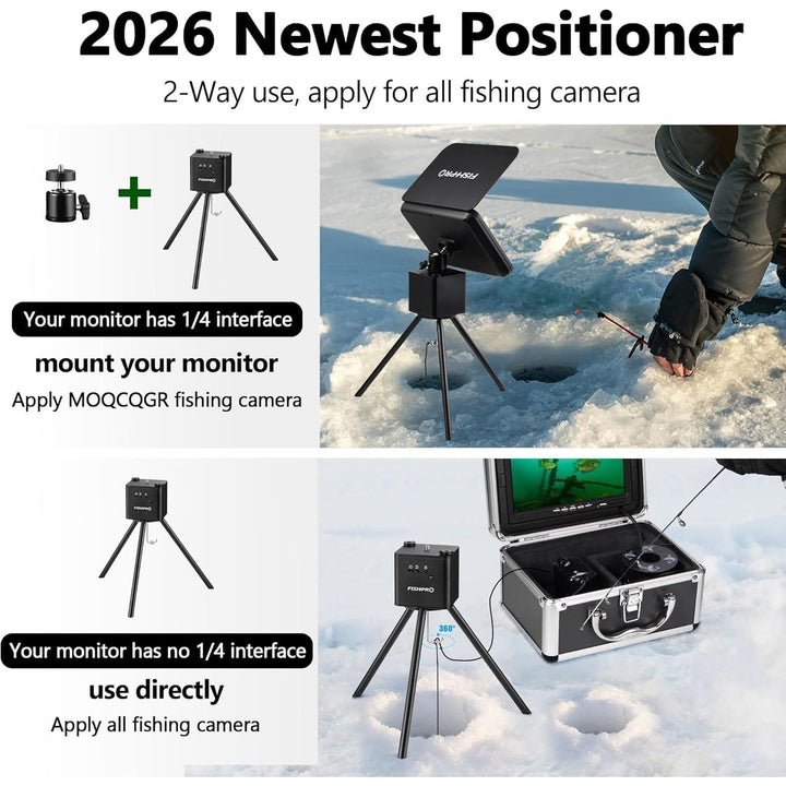Positioner for Underwater Fishing Camera - [Full - Aluminum] Remote & Manual Control, 2 - Way 360° Rotating, Tripod for Ice Fishing Camera Underwater, with 1/4" Tilt Mount, Fit Ice Hole Max 11" - Just Closeouts Canada Inc.