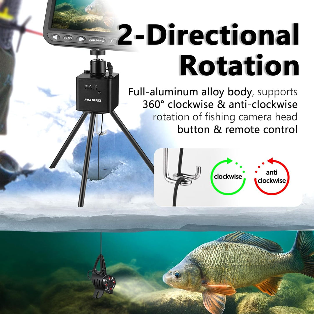 Positioner for Underwater Fishing Camera - [Full - Aluminum] Remote & Manual Control, 2 - Way 360° Rotating, Tripod for Ice Fishing Camera Underwater, with 1/4" Tilt Mount, Fit Ice Hole Max 11" - Just Closeouts Canada Inc.