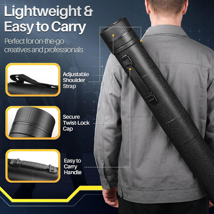 Poster, Art, Document Tube with Strap, Expandable Waterproof Plastic Container, Telescoping Cylindrical Storage Case, Portable Paper Holder for Draft Sketch Blueprint, Black, L - Just Closeouts Canada Inc.