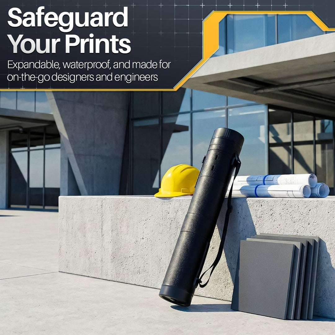 Poster, Art, Document Tube with Strap, Expandable Waterproof Plastic Container, Telescoping Cylindrical Storage Case, Portable Paper Holder for Draft Sketch Blueprint, Black, L - Just Closeouts Canada Inc.