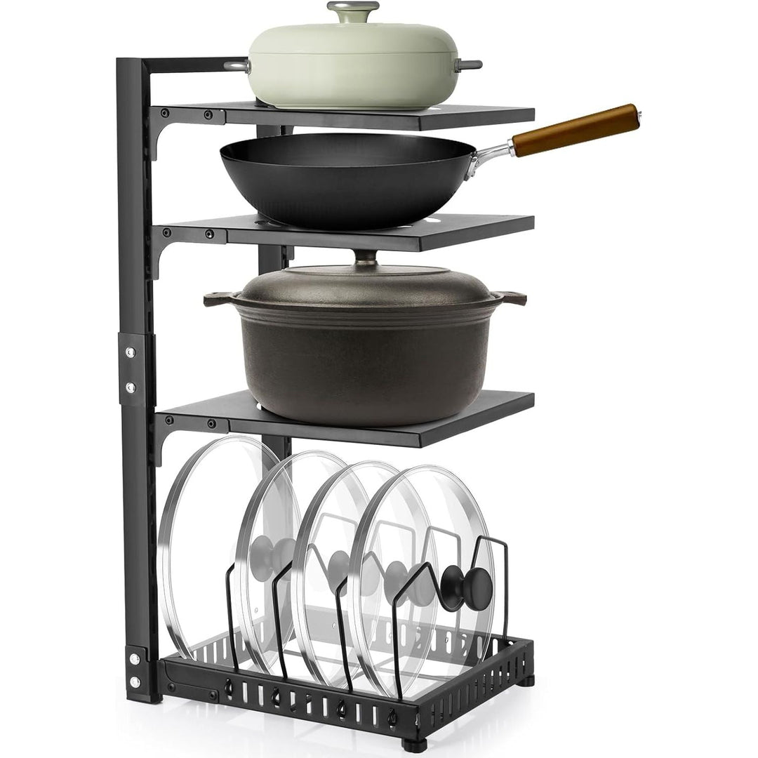 Pot Rack Organizers:4 - Tier Adjustable Heavy Duty Pan Organizer for Cabinet ，Multiple Use Modes，Pot Rack & Pan Rack for Kitchen Counter and Cabinet - Just Closeouts Canada Inc.