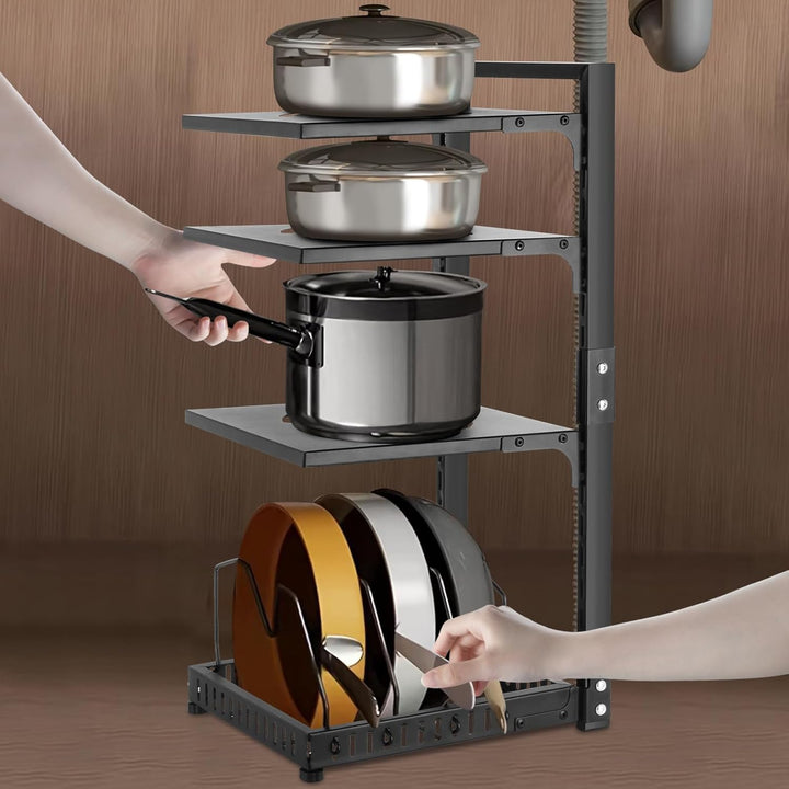 Pot Rack Organizers:4 - Tier Adjustable Heavy Duty Pan Organizer for Cabinet ，Multiple Use Modes，Pot Rack & Pan Rack for Kitchen Counter and Cabinet - Just Closeouts Canada Inc.