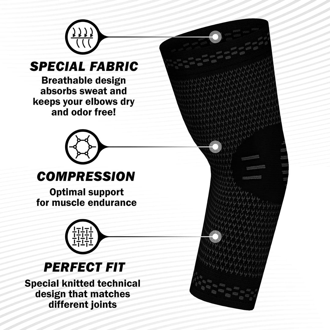POWERLIX Elbow Brace Compression Support (Pair) - Elbow Sleeve for Tendonitis, Tennis Elbow Brace and Golfers Elbow Treatment, Arthritis, Workouts, Weightlifting - Reduce Elbow Pain (Black, L) - Just Closeouts Canada Inc.