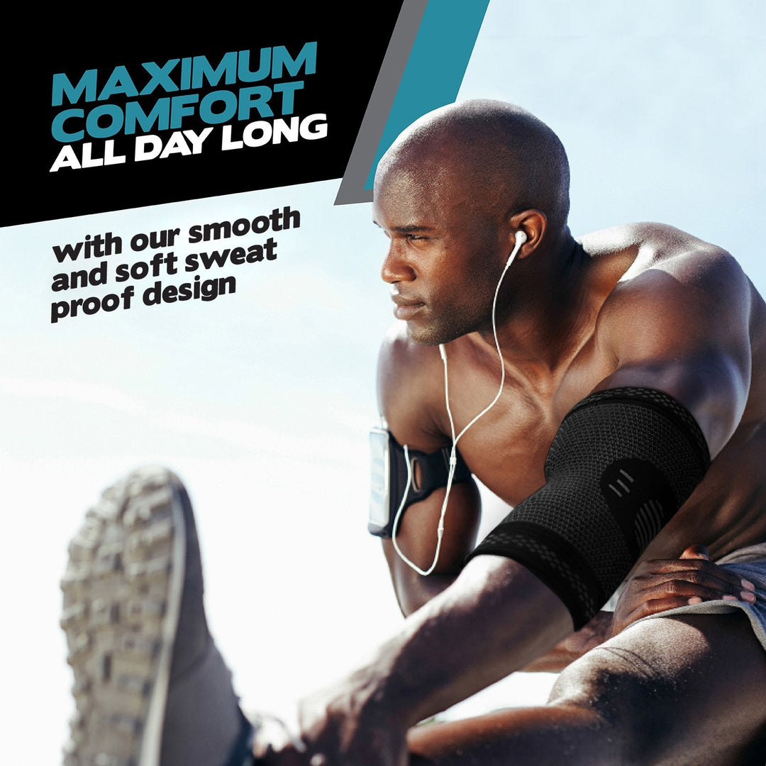 POWERLIX Elbow Brace Compression Support (Pair) - Elbow Sleeve for Tendonitis, Tennis Elbow Brace and Golfers Elbow Treatment, Arthritis, Workouts, Weightlifting - Reduce Elbow Pain (Black, L) - Just Closeouts Canada Inc.