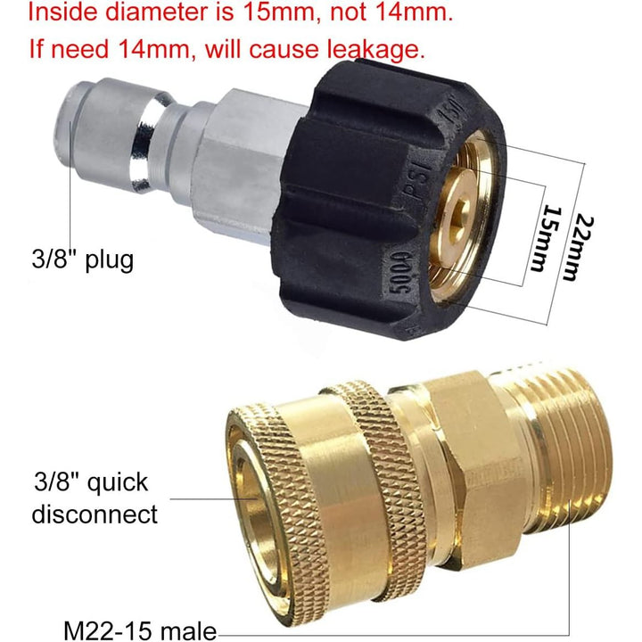 Pressure Washer Quick Connect, M22 15mm Quick Connect, 3/8 in Pressure Washer Hose Adapter for High Pressure Washer Hose, 5000 PSI Power Washer Quick Connect - Just Closeouts Canada Inc.