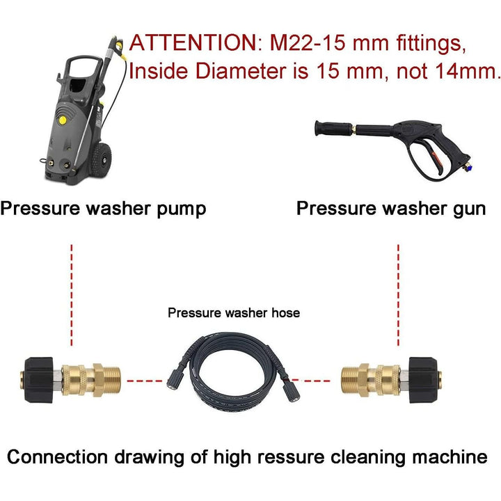 Pressure Washer Quick Connect, M22 15mm Quick Connect, 3/8 in Pressure Washer Hose Adapter for High Pressure Washer Hose, 5000 PSI Power Washer Quick Connect - Just Closeouts Canada Inc.