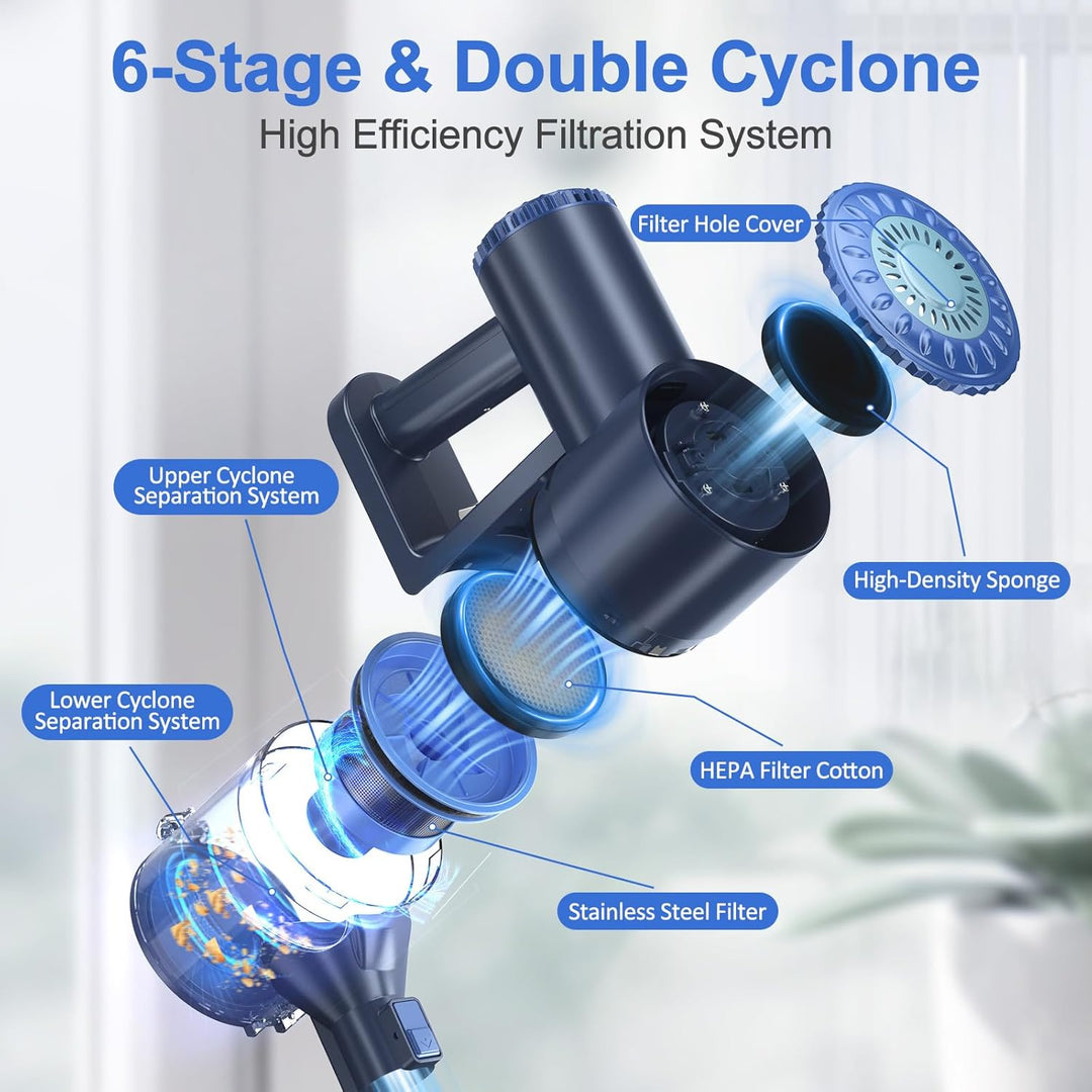 Prettycare Cordless Vacuum Cleaner, 6 in 1 Stick Vacuum with 180° Bendable Wand，Self - Standing Powerful Suction Rechargeable Vacuum Cleaners, Lightweight Vacuum for Hardwood Floor Carpet Pet Hair - Just Closeouts Canada Inc.