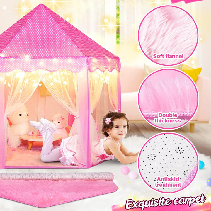 Princess Tent for Girls Kids Play Tent with Star Lights and Mat Toddlers Tent Kids Playhouse Indoor and Outdoor Toys for Girls (Princess Tent with mat) - Just Closeouts Canada Inc.