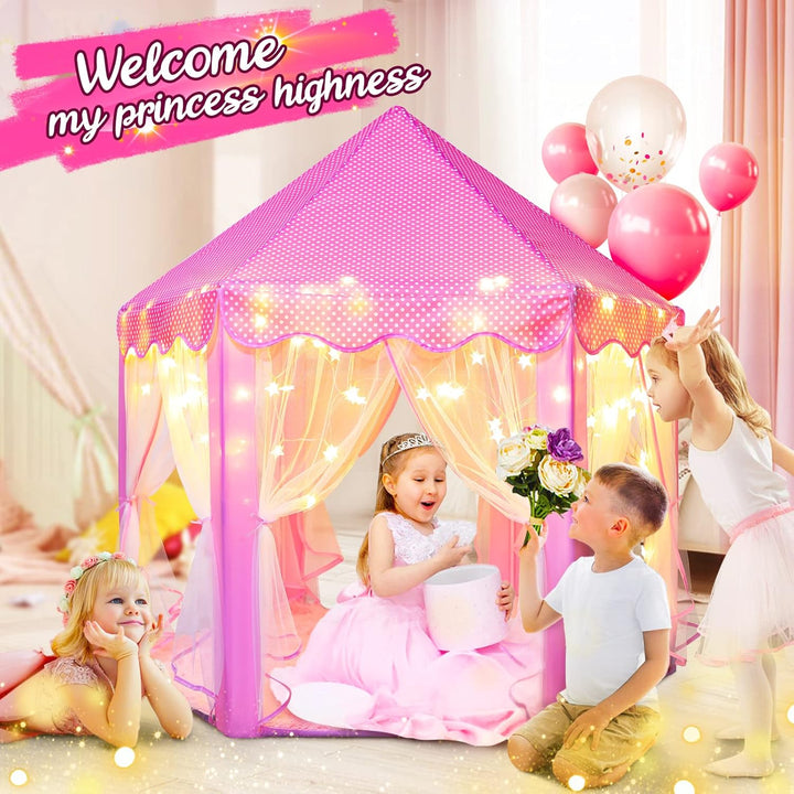 Princess Tent for Girls Kids Play Tent with Star Lights and Mat Toddlers Tent Kids Playhouse Indoor and Outdoor Toys for Girls (Princess Tent with mat) - Just Closeouts Canada Inc.