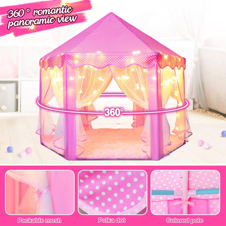 Princess Tent for Girls Kids Play Tent with Star Lights and Mat Toddlers Tent Kids Playhouse Indoor and Outdoor Toys for Girls (Princess Tent with mat) - Just Closeouts Canada Inc.