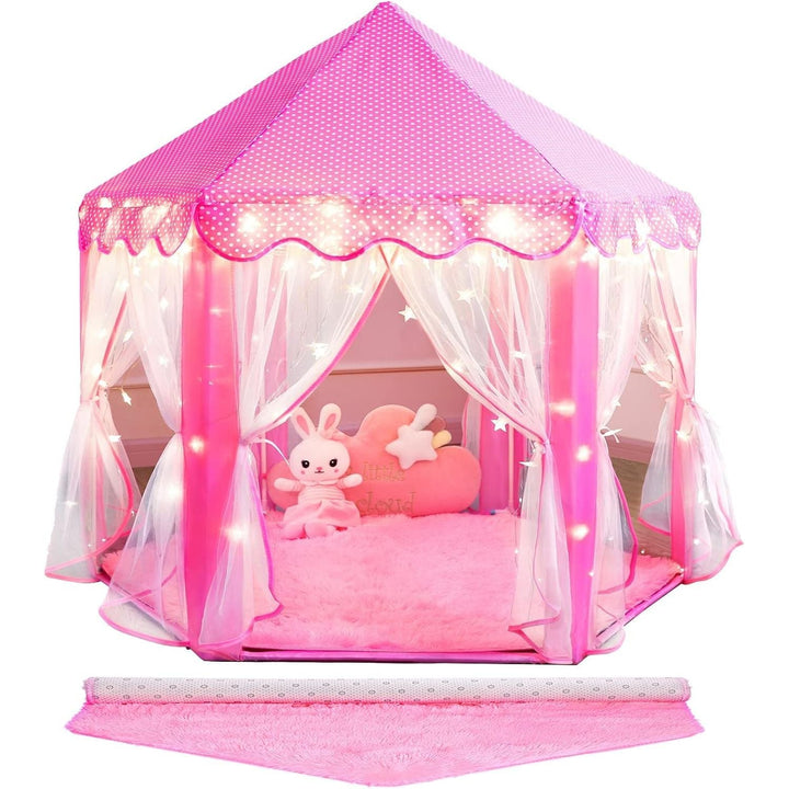 Princess Tent for Girls Kids Play Tent with Star Lights and Mat Toddlers Tent Kids Playhouse Indoor and Outdoor Toys for Girls (Princess Tent with mat) - Just Closeouts Canada Inc.