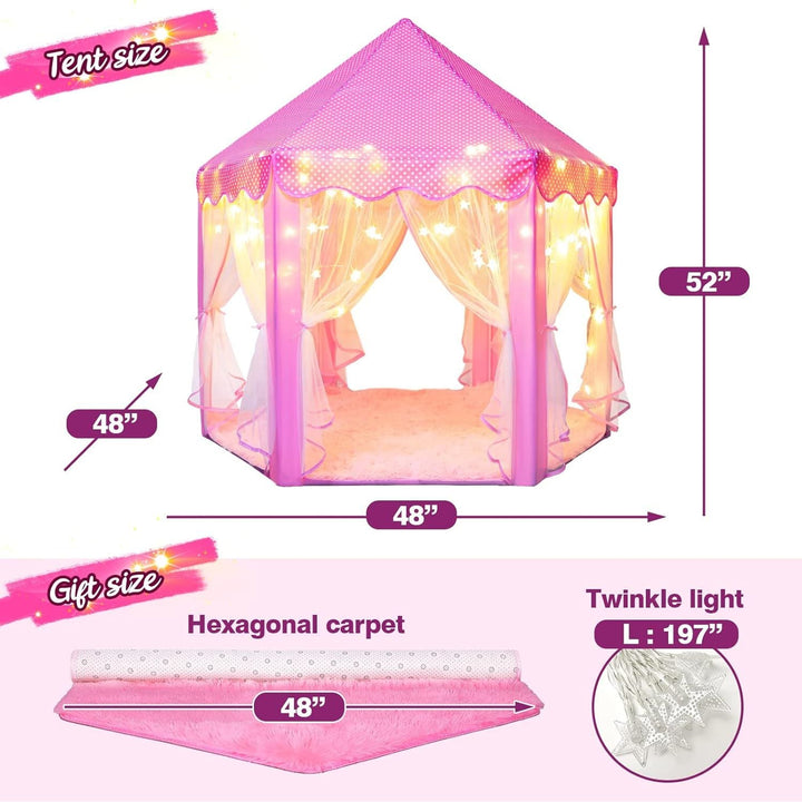 Princess Tent for Girls Kids Play Tent with Star Lights and Mat Toddlers Tent Kids Playhouse Indoor and Outdoor Toys for Girls (Princess Tent with mat) - Just Closeouts Canada Inc.