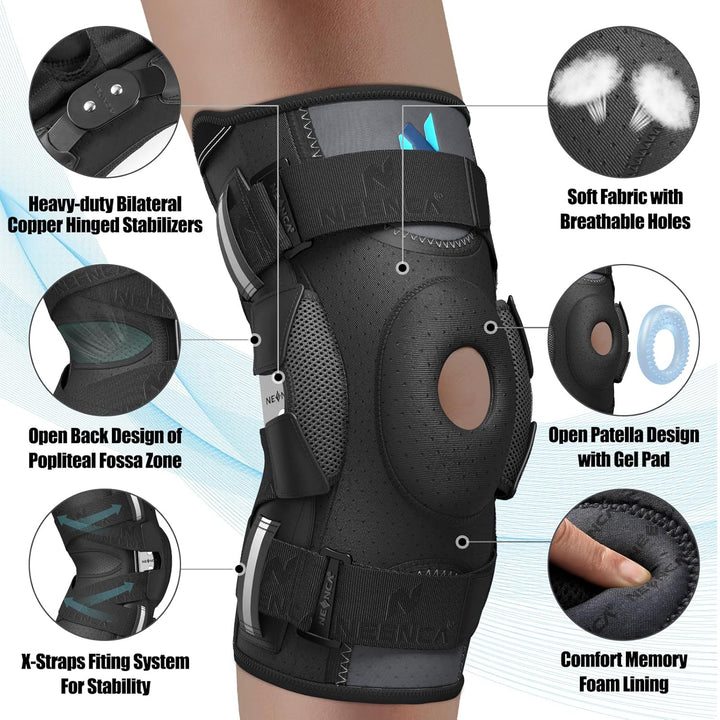 Professional Knee Brace for Knee Pain, Hinged Knee Support with Patented X - Straps Fiting System, Strong Stability for Joint Pain Relief, Arthritis, Meniscus Tear, ACL, PCL, MCL, Sports, Workout, Large - Just Closeouts Canada Inc.