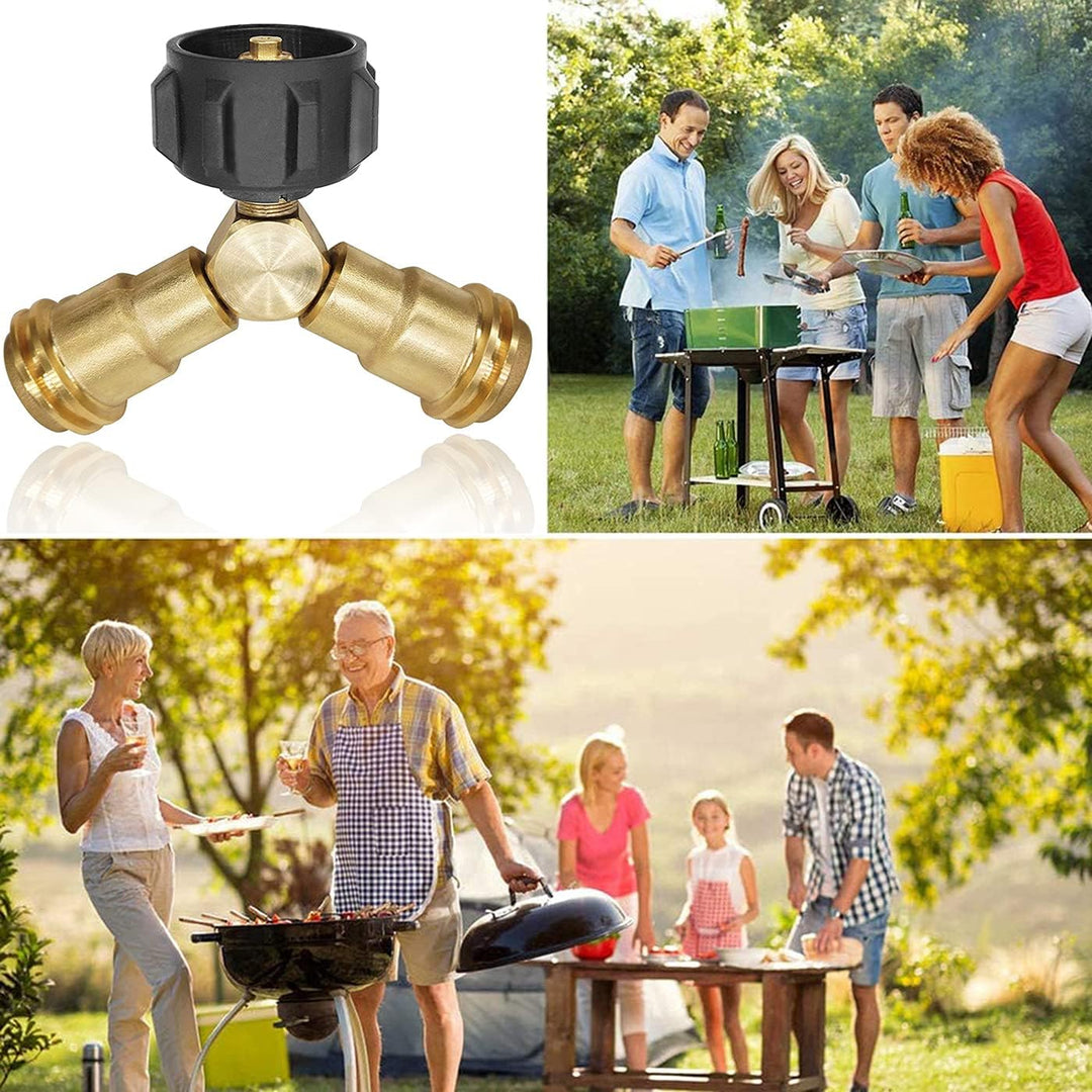 Propane Y Splitter Tee Solid Brass Adapter, Propane Splitter Gas Connector with 1 - Male QCC and 2 - Female QCC, Works for BBQ Grill, Heater Stove, Gas Burner and More - Just Closeouts Canada Inc.