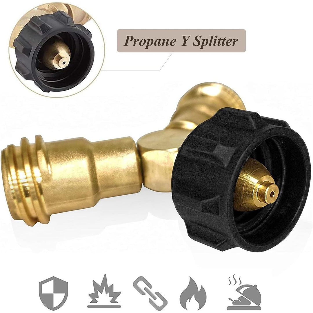 Propane Y Splitter Tee Solid Brass Adapter, Propane Splitter Gas Connector with 1 - Male QCC and 2 - Female QCC, Works for BBQ Grill, Heater Stove, Gas Burner and More - Just Closeouts Canada Inc.