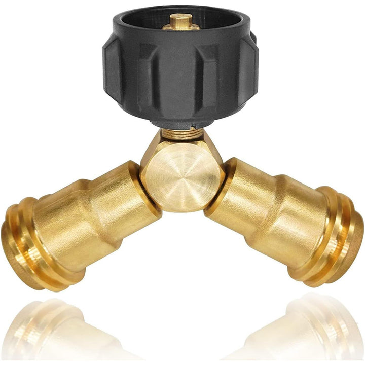 Propane Y Splitter Tee Solid Brass Adapter, Propane Splitter Gas Connector with 1 - Male QCC and 2 - Female QCC, Works for BBQ Grill, Heater Stove, Gas Burner and More - Just Closeouts Canada Inc.