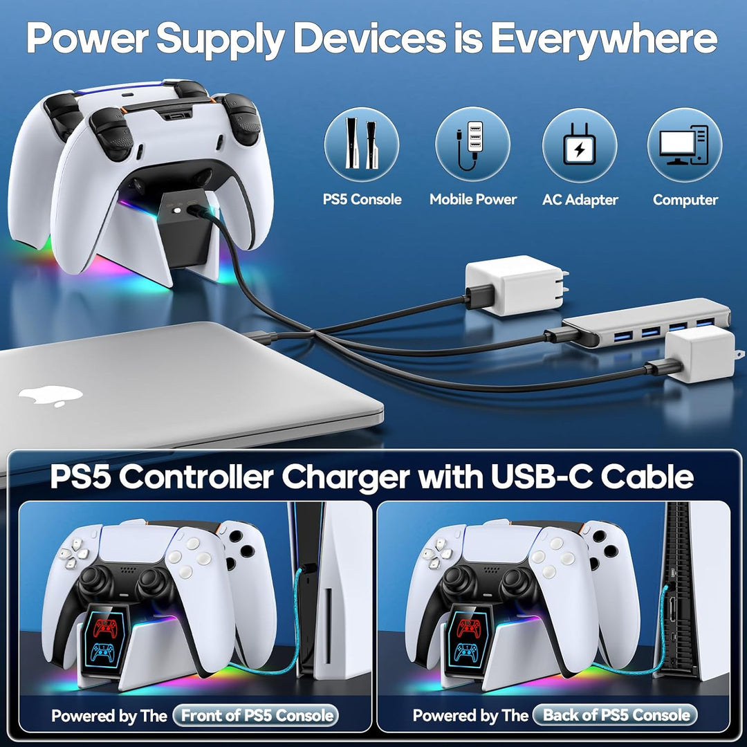 PS5 Controller Charger Compatible with PlayStation 5 Edge & Dual Controller, Tokluck PS5 Charging Dock with Charging Cable, PS5 Charger with LED Indicators, White - Just Closeouts Canada Inc.
