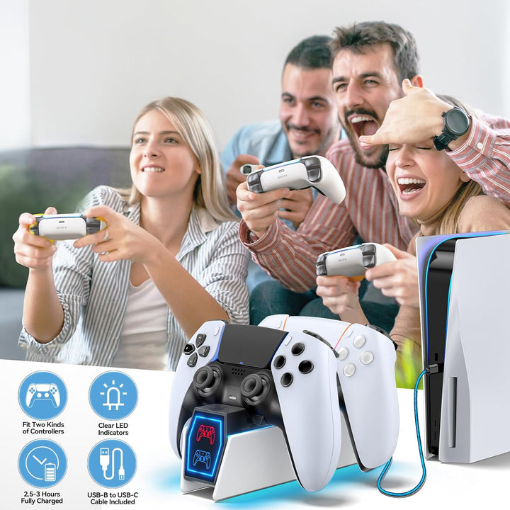 PS5 Controller Charger Compatible with PlayStation 5 Edge & Dual Controller, Tokluck PS5 Charging Dock with Charging Cable, PS5 Charger with LED Indicators, White - Just Closeouts Canada Inc.