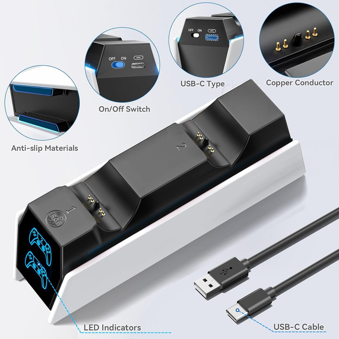 PS5 Controller Charger Compatible with PlayStation 5 Edge & Dual Controller, Tokluck PS5 Charging Dock with Charging Cable, PS5 Charger with LED Indicators, White - Just Closeouts Canada Inc.