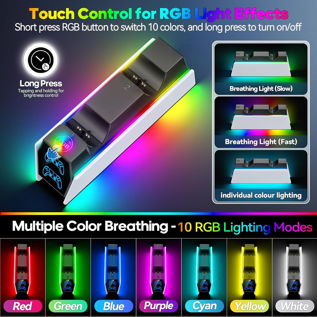 PS5 Controller Charger Compatible with PlayStation 5 Edge & Dual Controller, Tokluck PS5 Charging Dock with Charging Cable, PS5 Charger with LED Indicators, White - Just Closeouts Canada Inc.