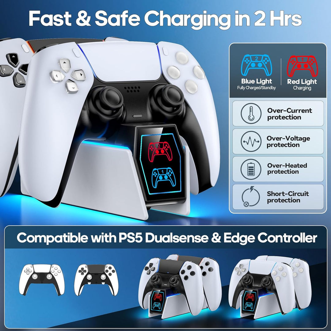 PS5 Controller Charger Compatible with PlayStation 5 Edge & Dual Controller, Tokluck PS5 Charging Dock with Charging Cable, PS5 Charger with LED Indicators, White - Just Closeouts Canada Inc.