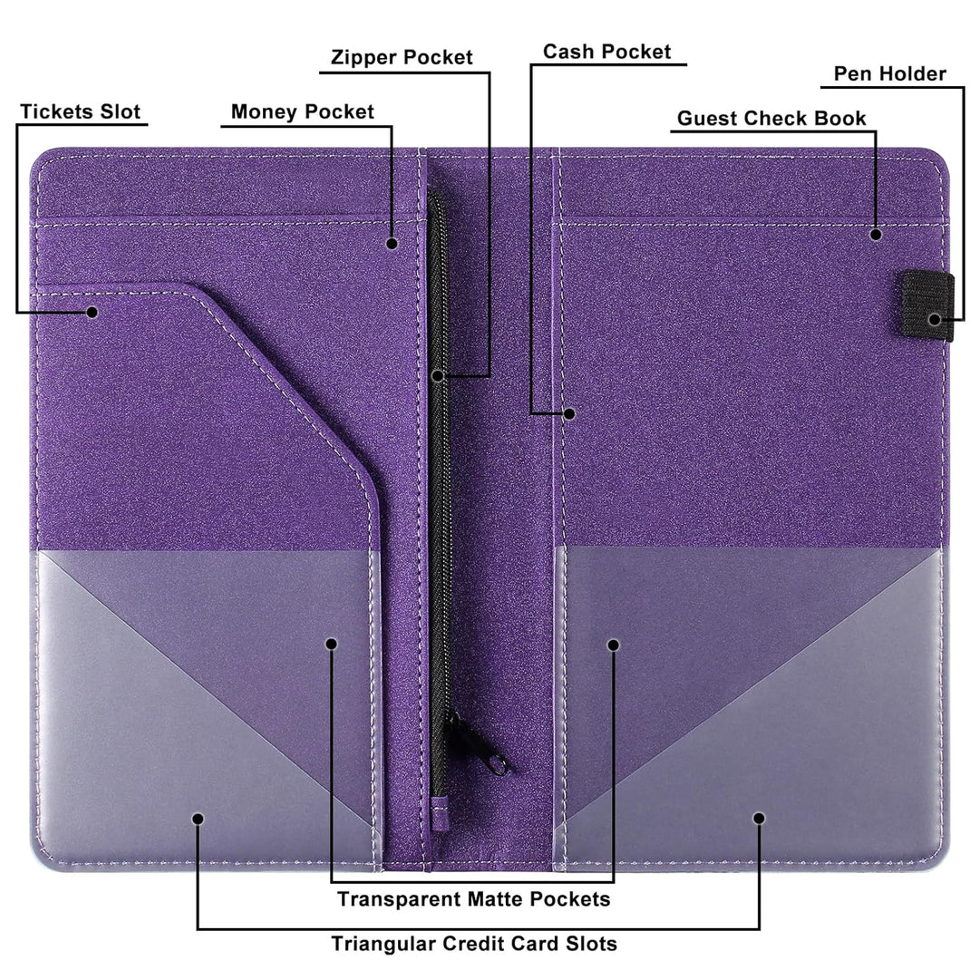 PU Leather Server Book with Zipper Pocket – Glittering Noble Purple - Just Closeouts Canada Inc.