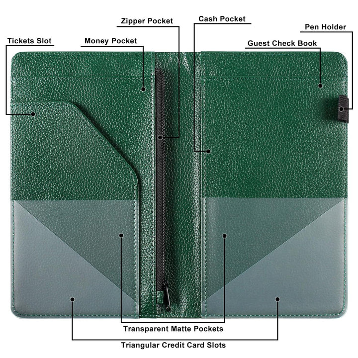 PU Leather Server Book with Zipper Pocket – Litchi Atrovirens Green - Just Closeouts Canada Inc.