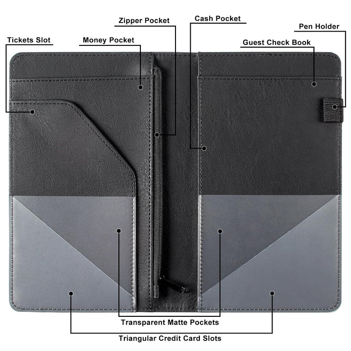 PU Leather Server Book with Zipper Pocket – Vintage Black - Just Closeouts Canada Inc.