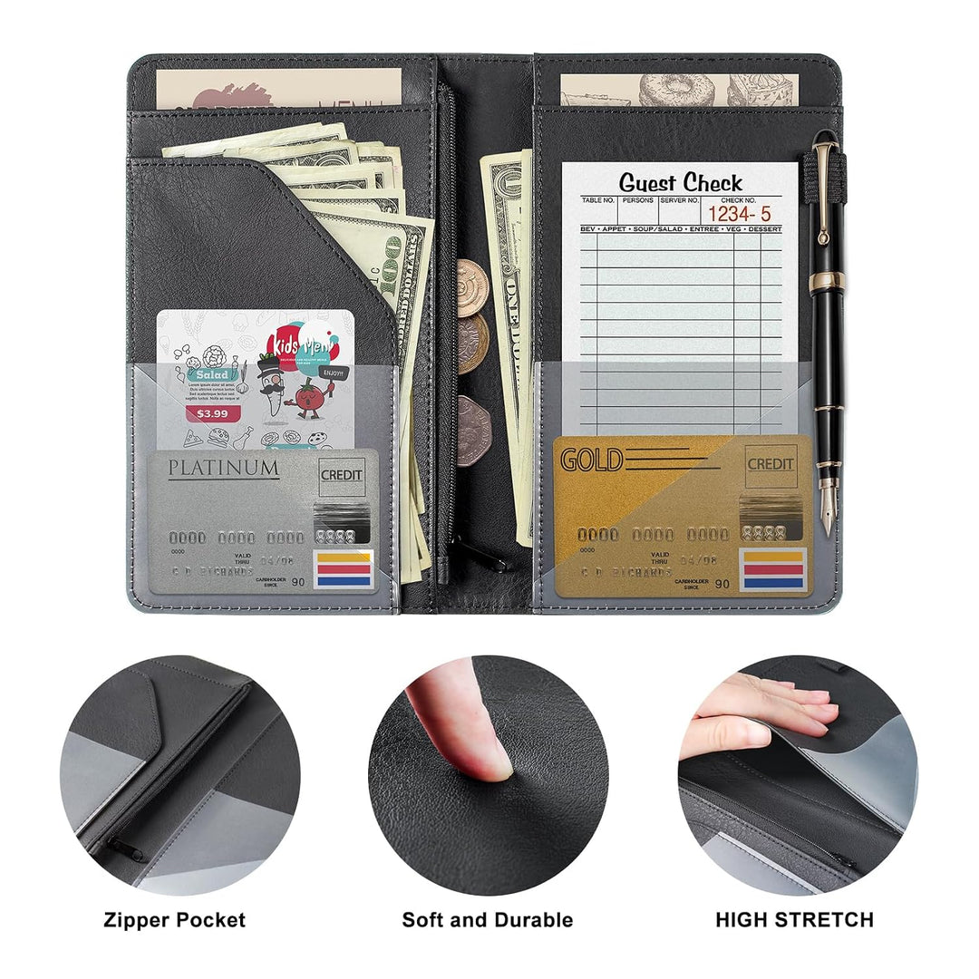 PU Leather Server Book with Zipper Pocket – Vintage Black - Just Closeouts Canada Inc.