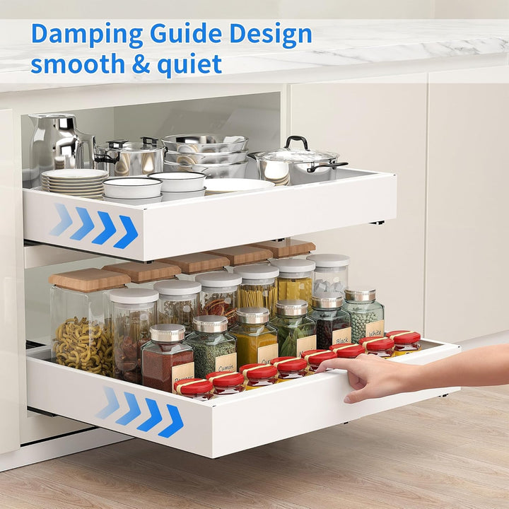 Pull Out Cabinet Organizer 2 PCS, 21" Deep Expandable(16.6" - 26.8") Pull Out Drawers for Kitchen Cabinets Fixed with Adhesive Film for Pots,Pans (White 2PC, 21" Deep) - Just Closeouts Canada Inc.