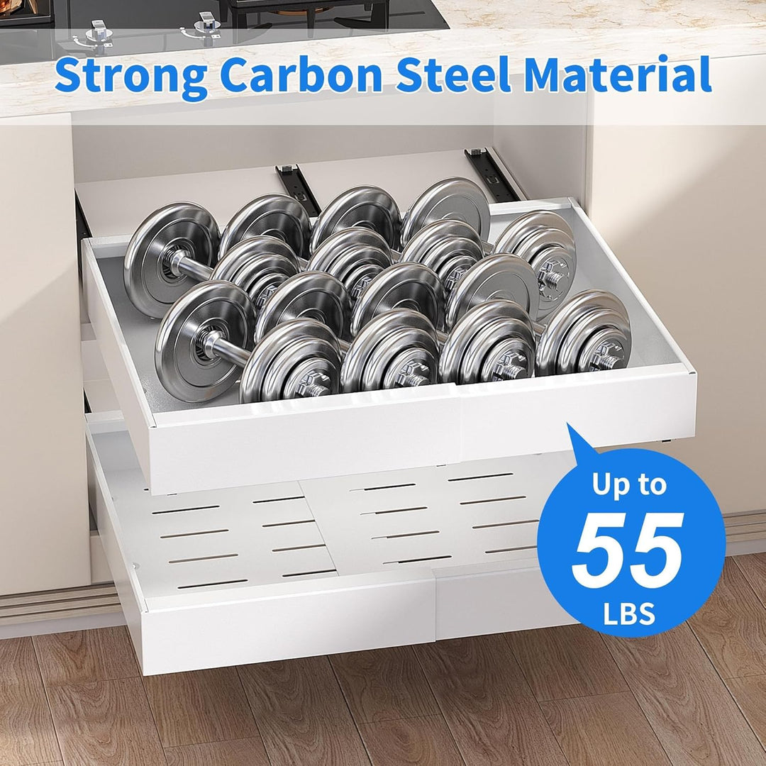 Pull Out Cabinet Organizer 2 PCS, 21" Deep Expandable(16.6" - 26.8") Pull Out Drawers for Kitchen Cabinets Fixed with Adhesive Film for Pots,Pans (White 2PC, 21" Deep) - Just Closeouts Canada Inc.