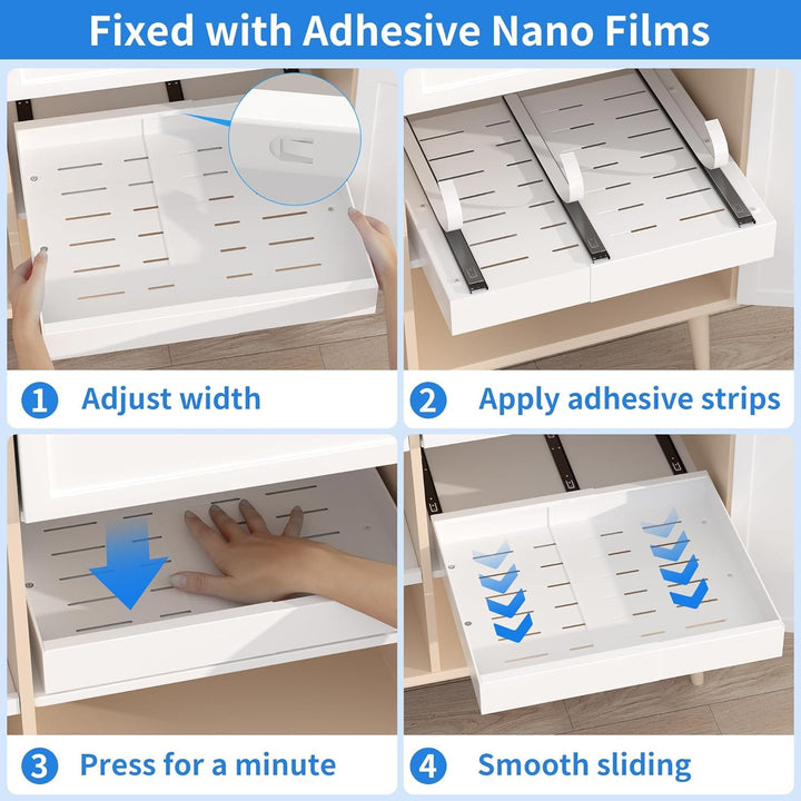 Pull Out Cabinet Organizer 2 PCS, 21" Deep Expandable(16.6" - 26.8") Pull Out Drawers for Kitchen Cabinets Fixed with Adhesive Film for Pots,Pans (White 2PC, 21" Deep) - Just Closeouts Canada Inc.