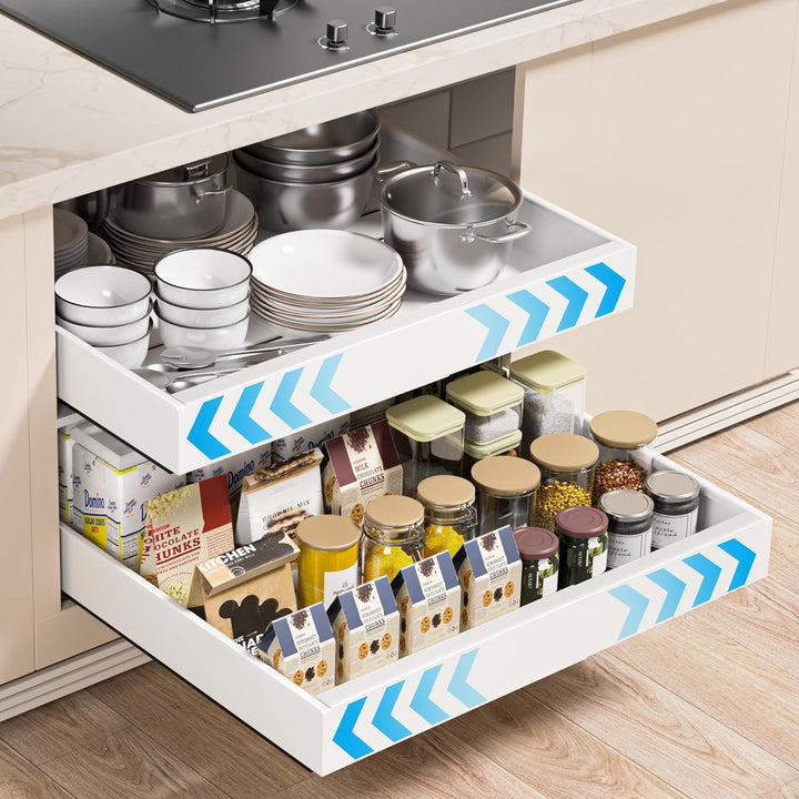 Pull Out Cabinet Organizer 2 PCS, 21" Deep Expandable(16.6" - 26.8") Pull Out Drawers for Kitchen Cabinets Fixed with Adhesive Film for Pots,Pans (White 2PC, 21" Deep) - Just Closeouts Canada Inc.