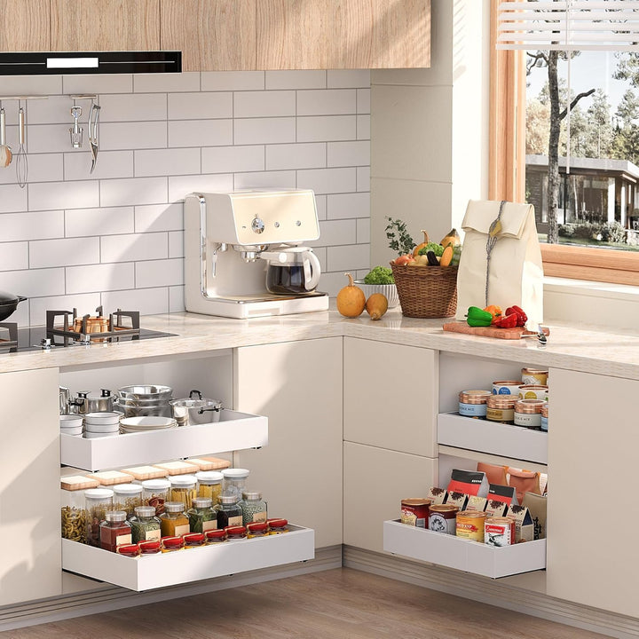 Pull Out Cabinet Organizer 2 PCS, 21" Deep Expandable(16.6" - 26.8") Pull Out Drawers for Kitchen Cabinets Fixed with Adhesive Film for Pots,Pans (White 2PC, 21" Deep) - Just Closeouts Canada Inc.