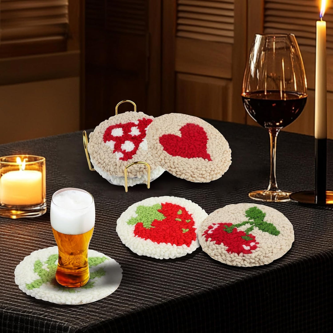 Punch Needle Coasters Kits for Adults, Simple Embroidery Kit for Beginners for Adult, EASY Punch Needle Coasters Kits for Beginners Include Tools Complete,10x10 cm (Red Beige Green) - Just Closeouts Canada Inc.