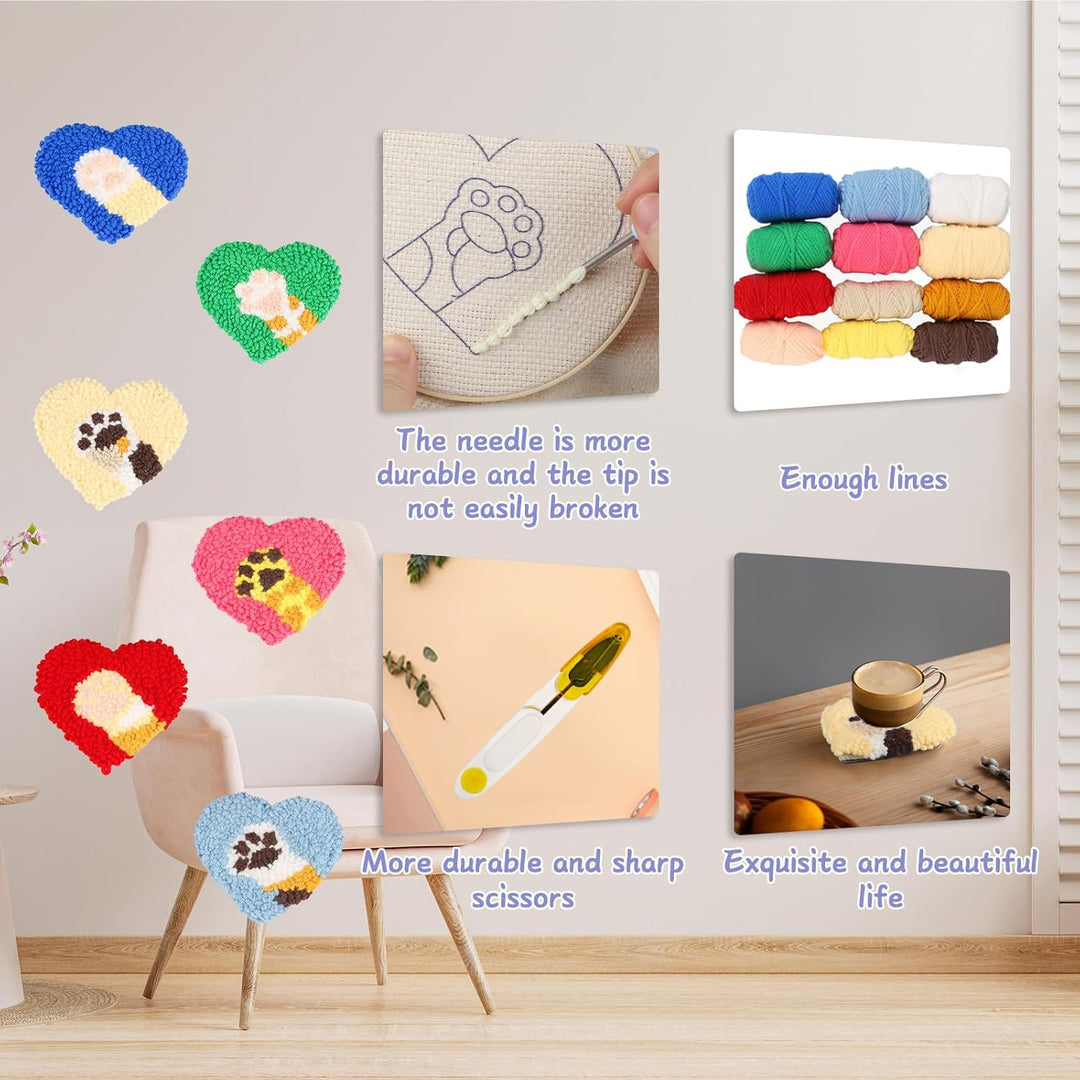 Punch Needle Coasters Kits for Adults ,Simple Embroidery Kit for Beginners for Adult, Easy Punch Needle Coasters Kits for Beginners,10x10 cm (Boxed - blue red green) - Just Closeouts Canada Inc.