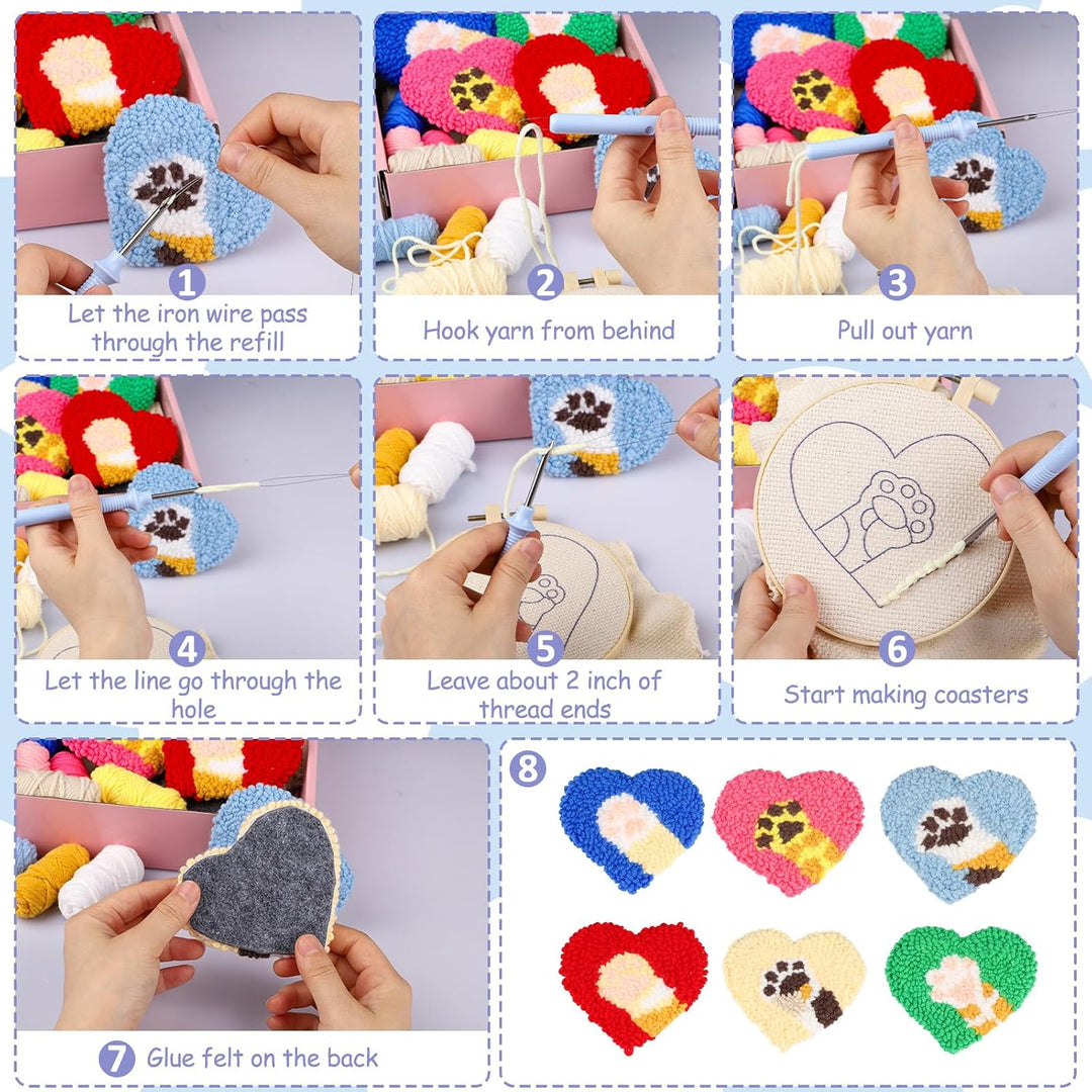 Punch Needle Coasters Kits for Adults ,Simple Embroidery Kit for Beginners for Adult, Easy Punch Needle Coasters Kits for Beginners,10x10 cm (Boxed - blue red green) - Just Closeouts Canada Inc.