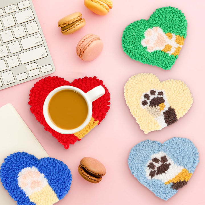 Punch Needle Coasters Kits for Adults ,Simple Embroidery Kit for Beginners for Adult, Easy Punch Needle Coasters Kits for Beginners,10x10 cm (Boxed - blue red green) - Just Closeouts Canada Inc.