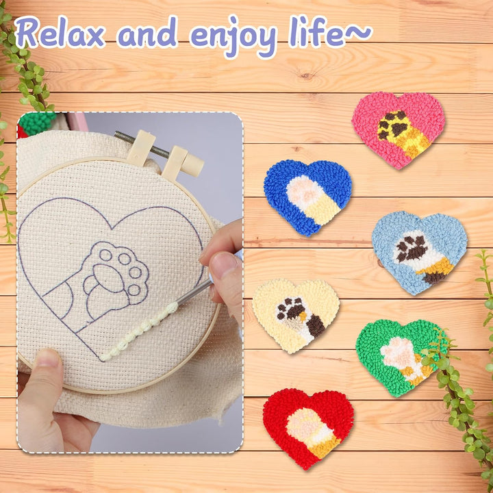 Punch Needle Coasters Kits for Adults ,Simple Embroidery Kit for Beginners for Adult, Easy Punch Needle Coasters Kits for Beginners,10x10 cm (Boxed - blue red green) - Just Closeouts Canada Inc.