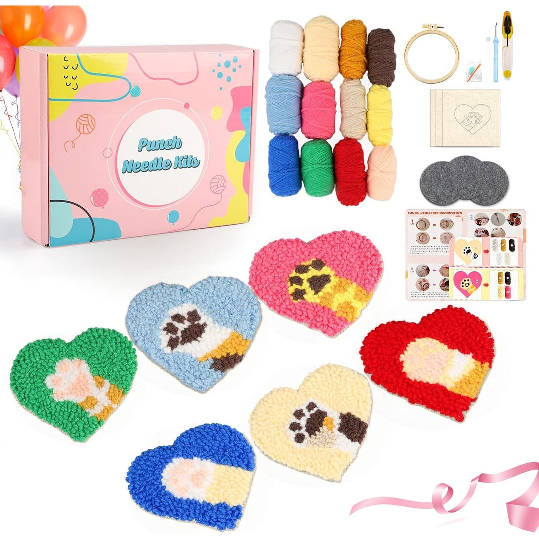 Punch Needle Coasters Kits for Adults ,Simple Embroidery Kit for Beginners for Adult, Easy Punch Needle Coasters Kits for Beginners,10x10 cm (Boxed - blue red green) - Just Closeouts Canada Inc.