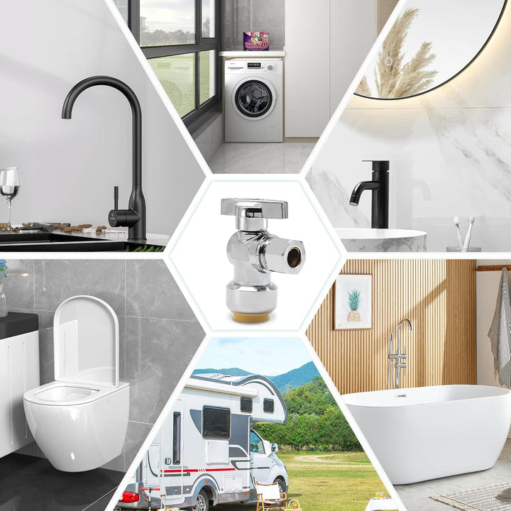 PURAGEIR Angle Stop Valve 5 Pack,1/2" Ptc X 3/8" Compression Water Shut Off Valve,1/2 Inch Pushfit X 3/8 Inch OD Compression Angle Shut Off Valve with Disconnect Clip,Pex, Copper,Cpvc,PE - RT,Brass - Just Closeouts Canada Inc.