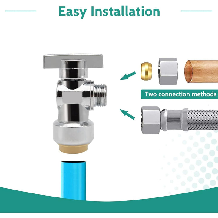 PURAGEIR Angle Stop Valve 5 Pack,1/2" Ptc X 3/8" Compression Water Shut Off Valve,1/2 Inch Pushfit X 3/8 Inch OD Compression Angle Shut Off Valve with Disconnect Clip,Pex, Copper,Cpvc,PE - RT,Brass - Just Closeouts Canada Inc.