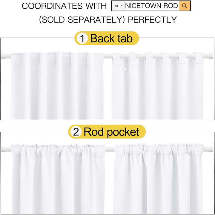 Pure White Back-Tab and Rod-Pocket Curtains, 70 x 84 in, Set of 2 - Just Closeouts Canada Inc.
