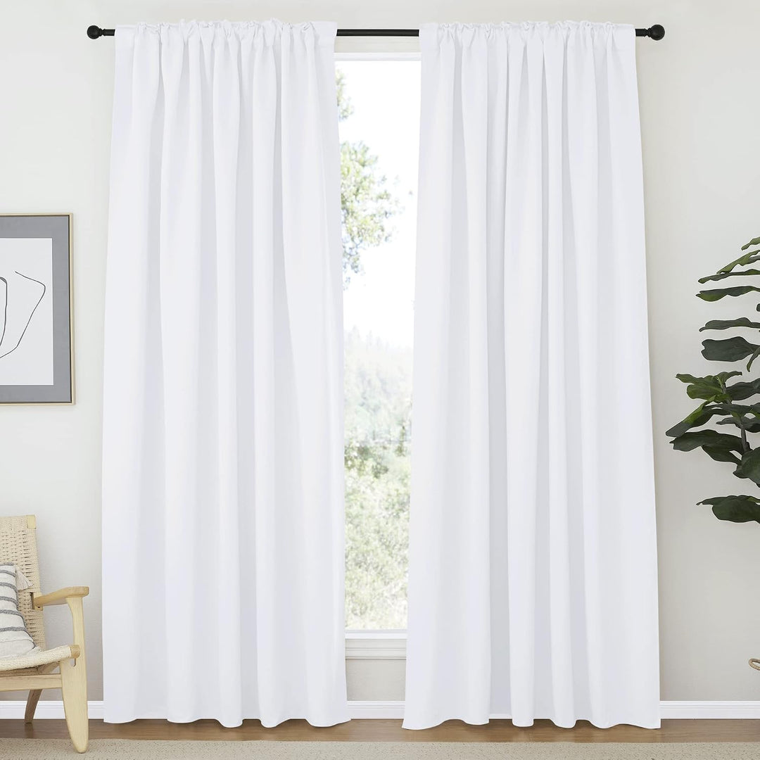 Pure White rod-pocket curtains shown as two panels